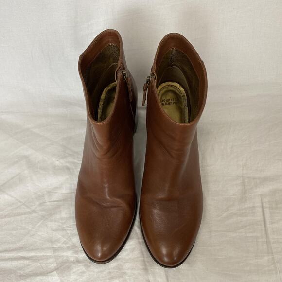 Johnston & Murphy Boots Womens 9 Leather Ankle Booties Chunky Heel Side Zip Boho - Picture 4 of 13